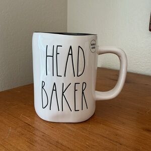 Rae Dunn White Ceramic "Head Baker" Mug with Black Lettering
